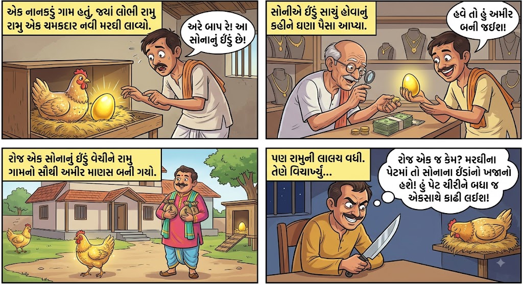 સોનાનું ઈંડું આપતી મરઘી gujarati varta pdf